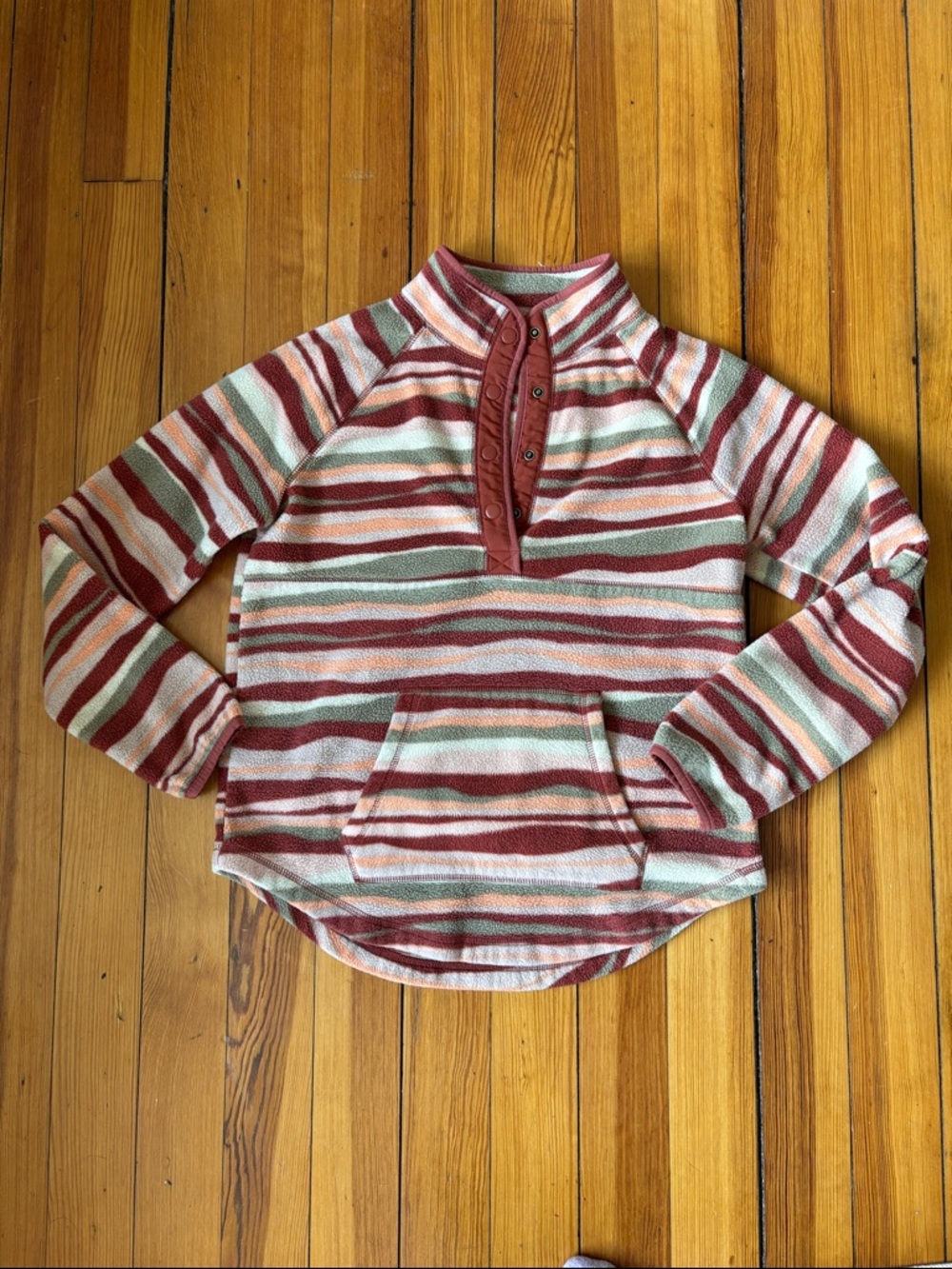 Sonoma Striped Henley Pullover in Rust, Cream & Sage